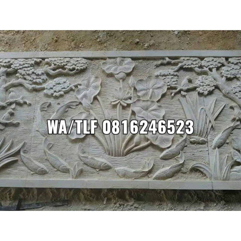 batu alam ukir relief dekorasi dinding batu alam paras putih jogja