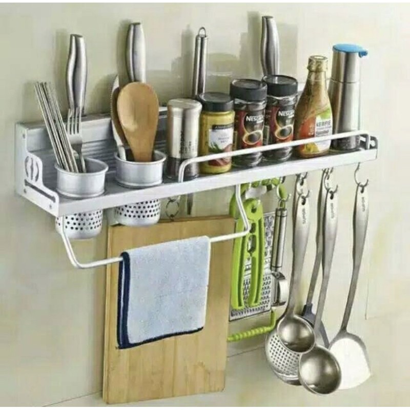 Rak dinding Dapur aluminium anti karat / rak bumbu Dapur gantung 4040