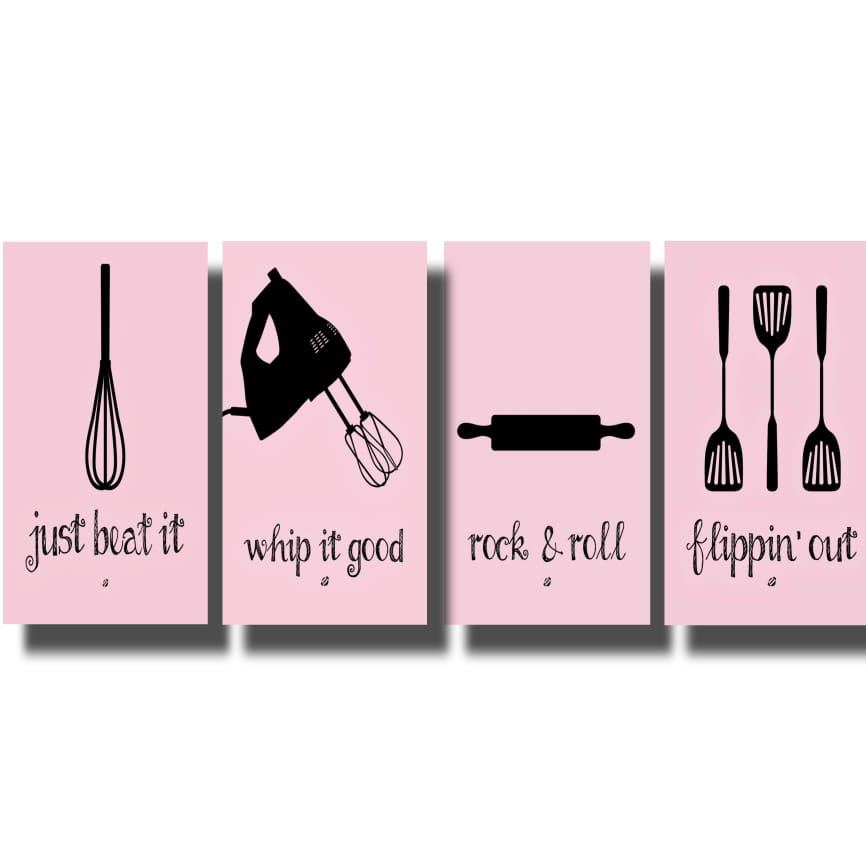 1 SET ISI 4PCS Hiasan Dinding Walldecor Untuk Dapur Background Pink Pajangan Kayu Minimalis
