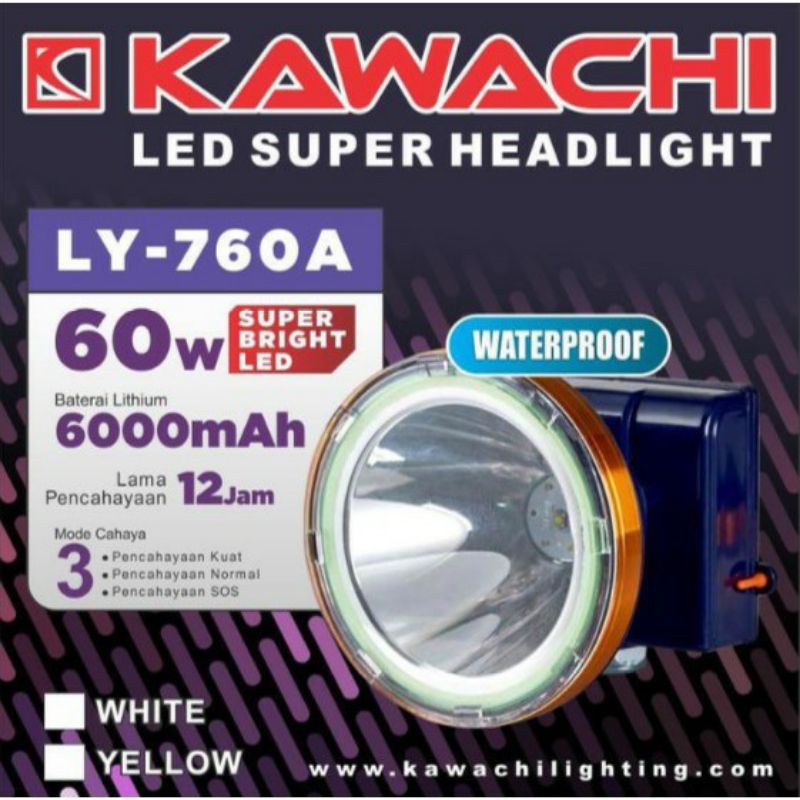 Headlamp Kawachi 60w LY-760A Senter Kepala 60 watt Waterproof Putih