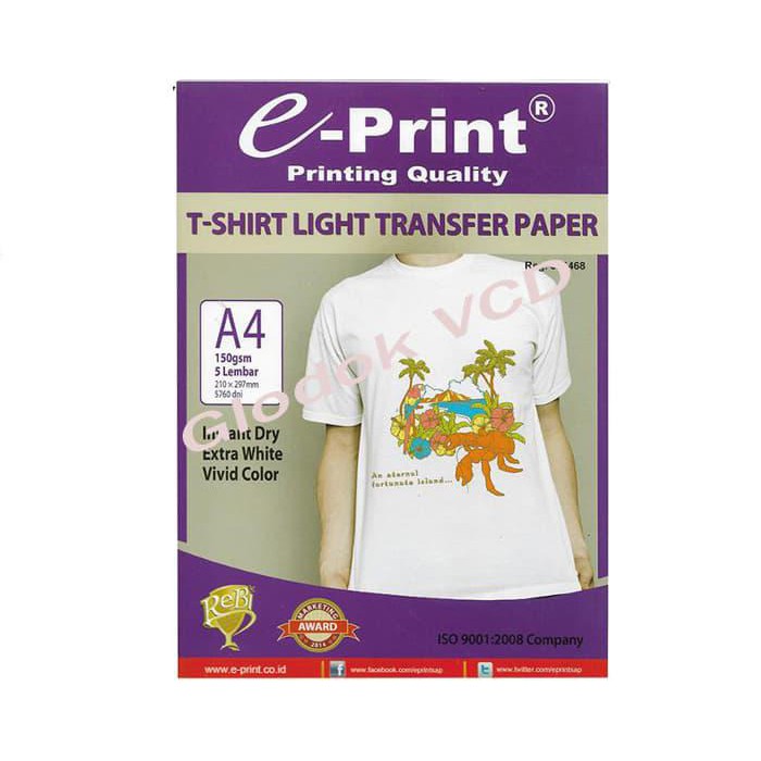 

Kertas / E-Print Light T-Shirt Transfer Paper A4 - Kertas Print Sablon 5 Lembar