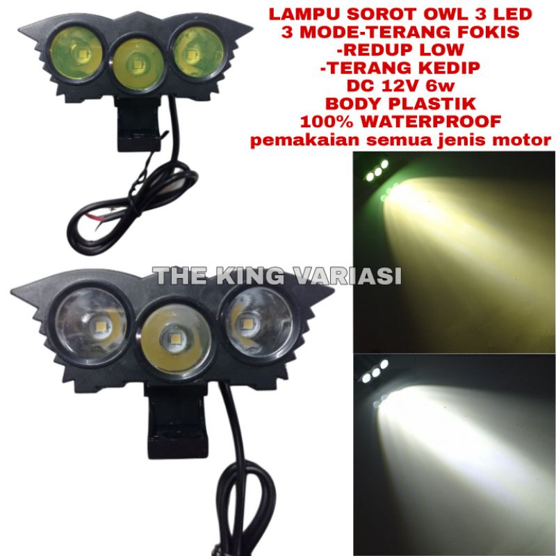 LAMPU SOROT OWL 3 MATA LED 12V DC 6W 3 MODE/LAMPU TEMBAK 3 MODE LED 3 MATA MIDEL OWL/LAMPU SOROT 3 L