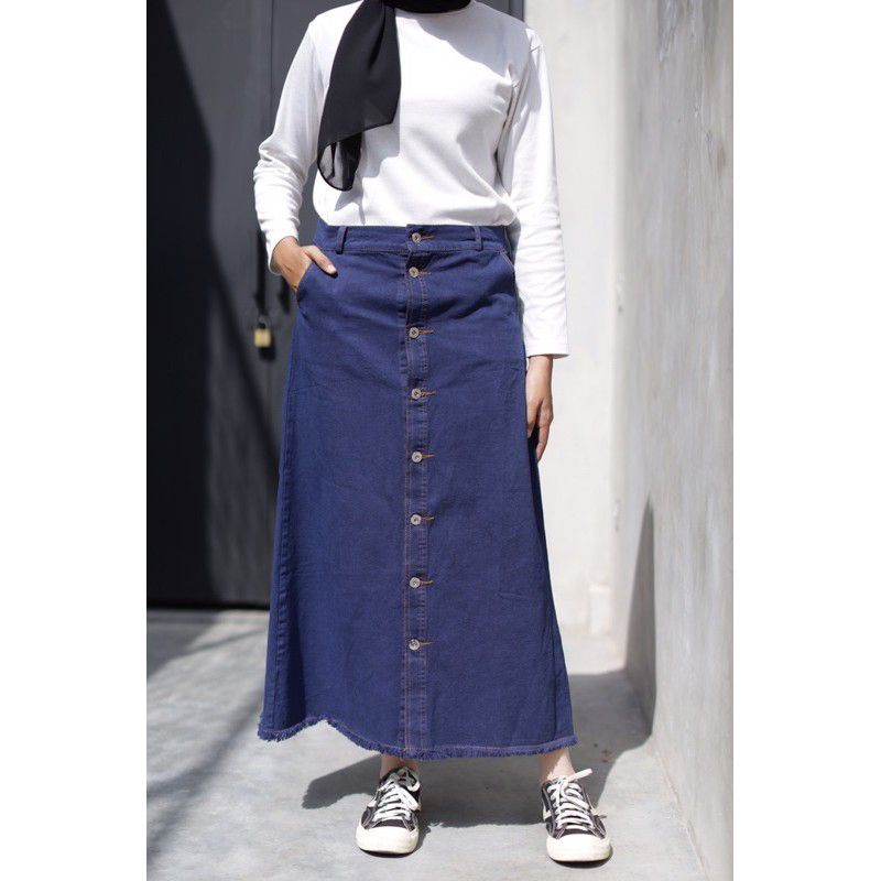 ROK BUTTON PUTIH ROK JEANS DENIM ROK WANITA TERBARU CEWE CEWEK ROCK BUTTON JEANS PUTIH RAWIS-ROCK NEVI