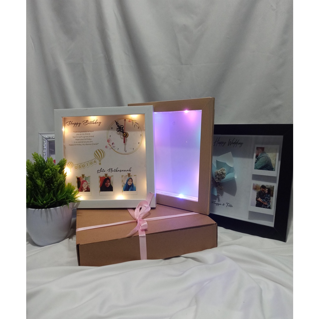 Kado unik jam dinding frame custom 3d, scrap box, hadiah ulang tahun anniversary dan pernikahan