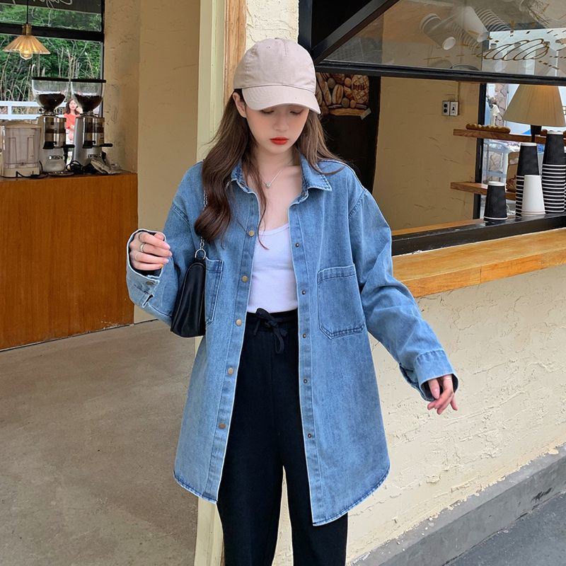 XIAOZHAINV Jaket denim Wanita Loose Long Sleeves Pakaian Wanita