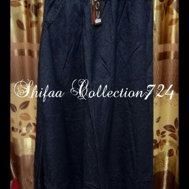 Rok Jumbo - Model Mayung Soft Jeans (BB 80-120 Kg)-Hitam