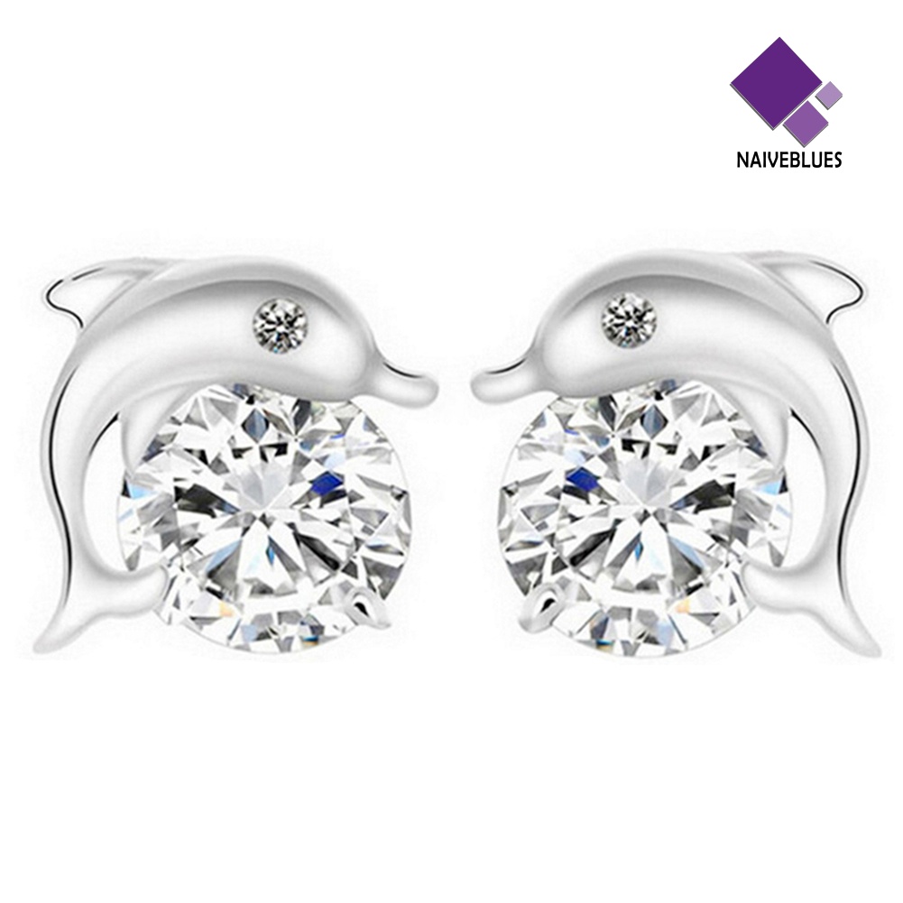 Anting Stud Bentuk Lumba-Lumba Lapis Silver Untuk Wanita