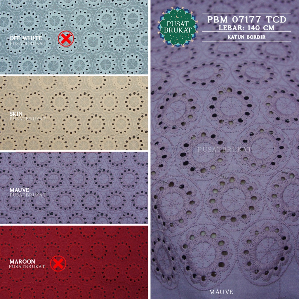 KAIN KATUN BORDIR BERBOLONG PBM 07177 / COTTON EYELET EMBOSS SAVITA, LEBAR 140CM [harga per 0.5m]