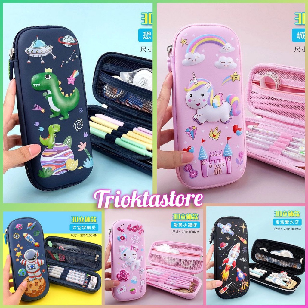 

Tempat Pensil anak 3D Timbul Pencil Case Kotak Pensil Import Tahan Air Unicorn Dino Astronot Waterproof
