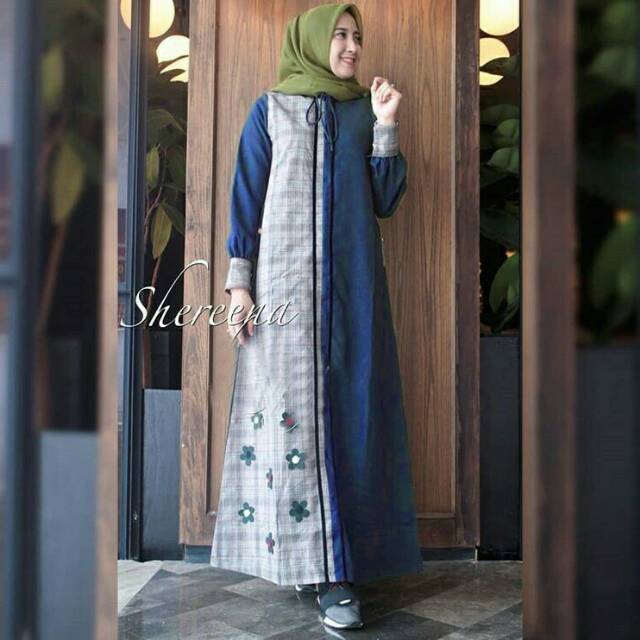 Shereena 160.000 Katun zara milova maxi busui sleting, Ld 106cm, pjg 140cm aplikasi bunga.ori GLZ