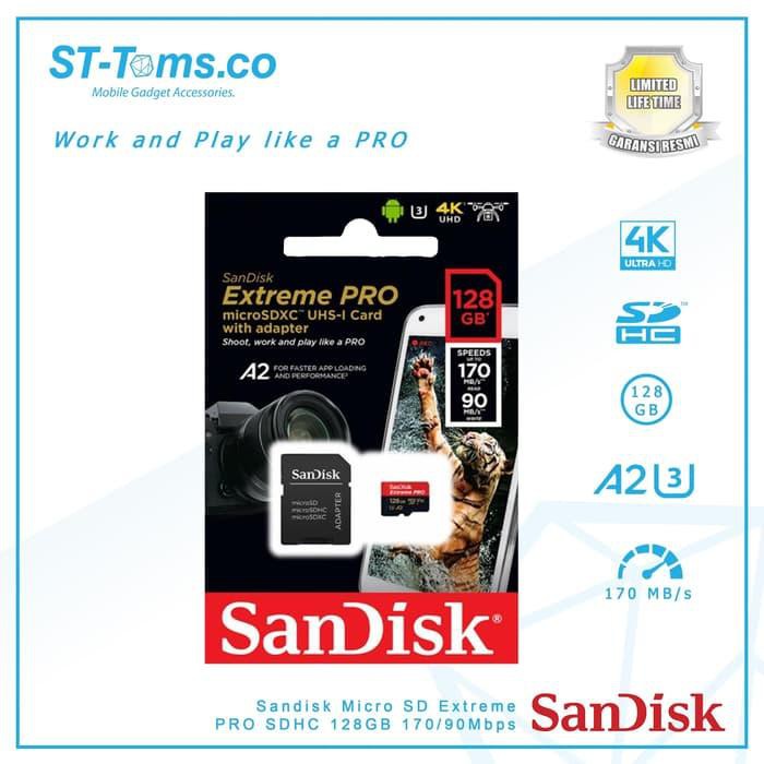 SanDisk Extreme Pro microSDXC 128GB SDSQXCY - Kartu Memori Cepat dan Tahan Banting