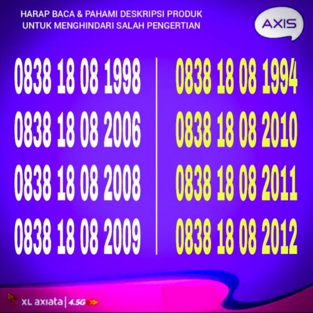 Nomor Cantik AXIS Seri Tahun Kelahiran