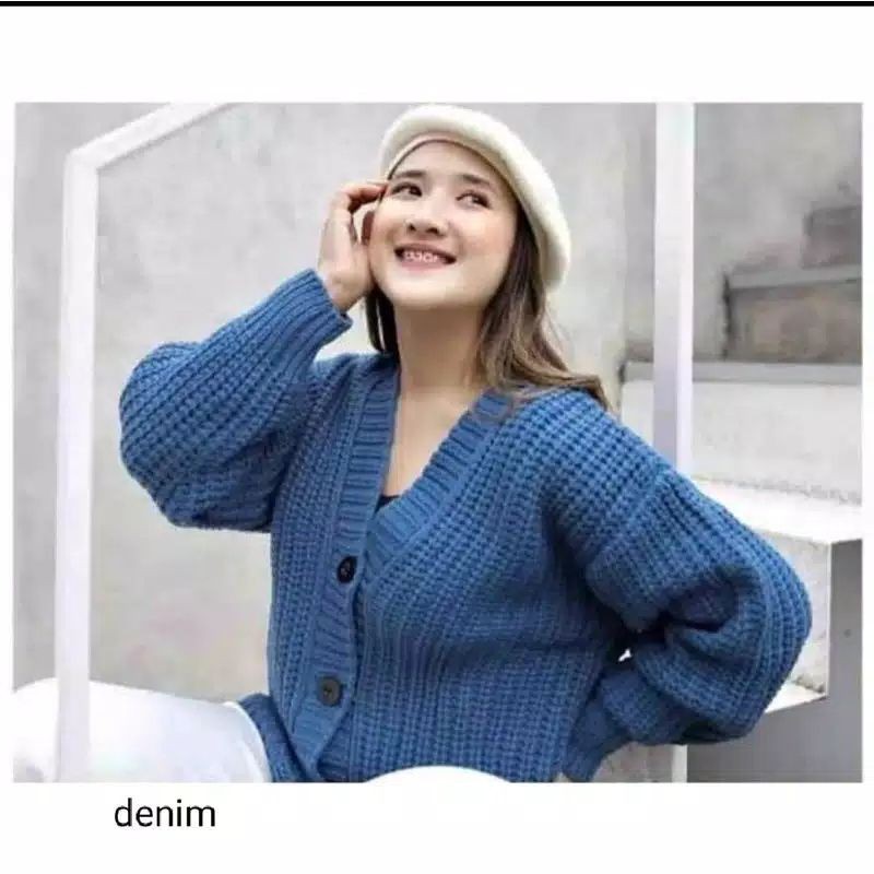 Eireen Cardigan Crop Premium | Nacara Outer Kardigan Wanita tipe 7Get Special-Biru denim