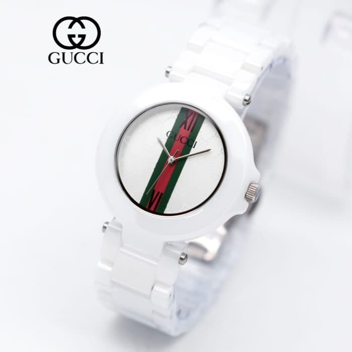 Jam Tangan Wanita / Cewek Murah Gucci Keramik / Ceramic White Silver