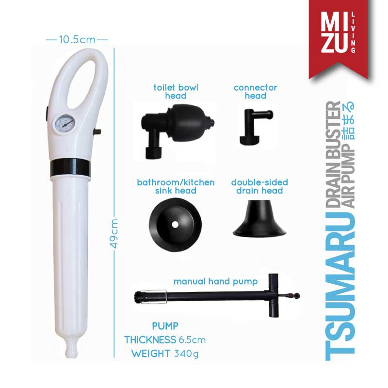 MIZU TSUMARU Drain Buster Air Pump Toilet Plunger Pompa WC Mampet Pembersih Saluran Pipa Tersumbat