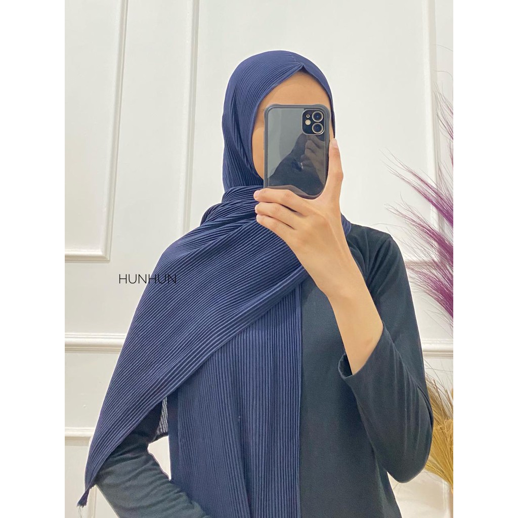 (Full Plisket Diamond) Pashmina Pasmina Plisket Lidi Premium/ Fatin Jilbab Pasmina Pusatgrosir_solo-FULL DIAMOND (A)NAVY