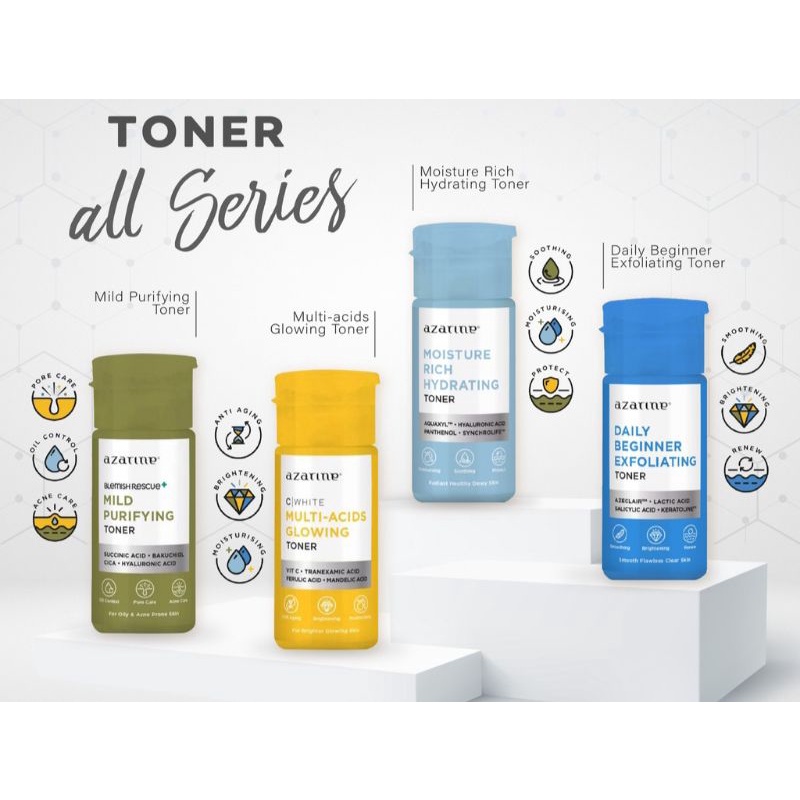 AZARINE TONER MULTI ACID GLOWING | HYDRATING | PURIFYING | EXFOLIATING- TONER WAJAH AZARINE