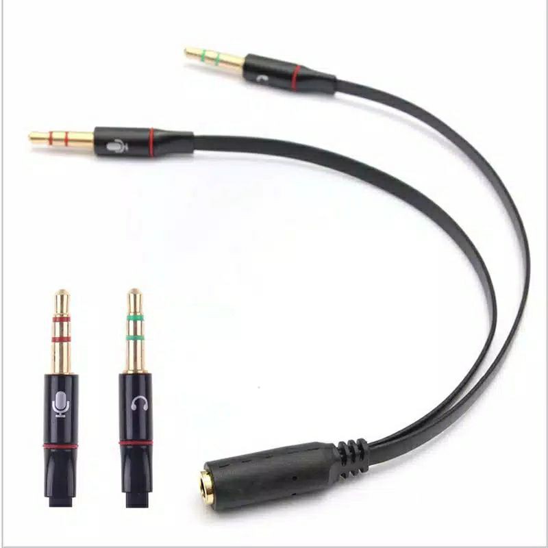 Converter Kabel Jack 3.5mm 1 Female ke 2 Male Splitter Audio Mic Headset PC