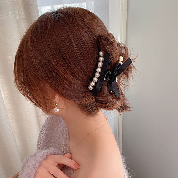 jepit rambut pita pearl diamond bow hairclip jje073(4F4)