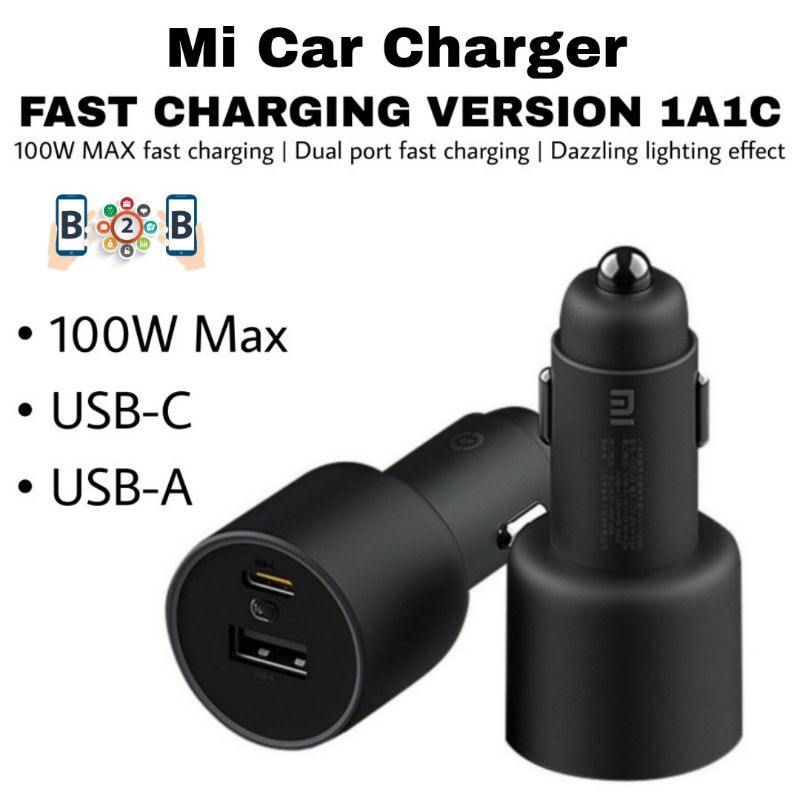 MIJIA CAR CHARGER FAST CHARGING 1A1C 100W - Charger Mobil USB A USB C