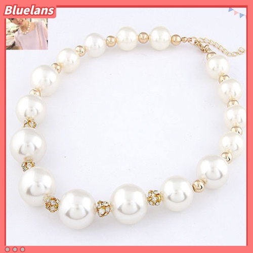 Bluelans Women Gorgeous Luxury Big Faux Pearl Rhinestone Bib Statement Chain Necklace