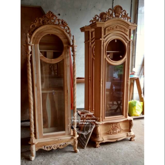 Jam Berdiri Dari Kayu Jati, Jam Lemari Hias Pajangan Ruang Tamu Ukir Jepara
