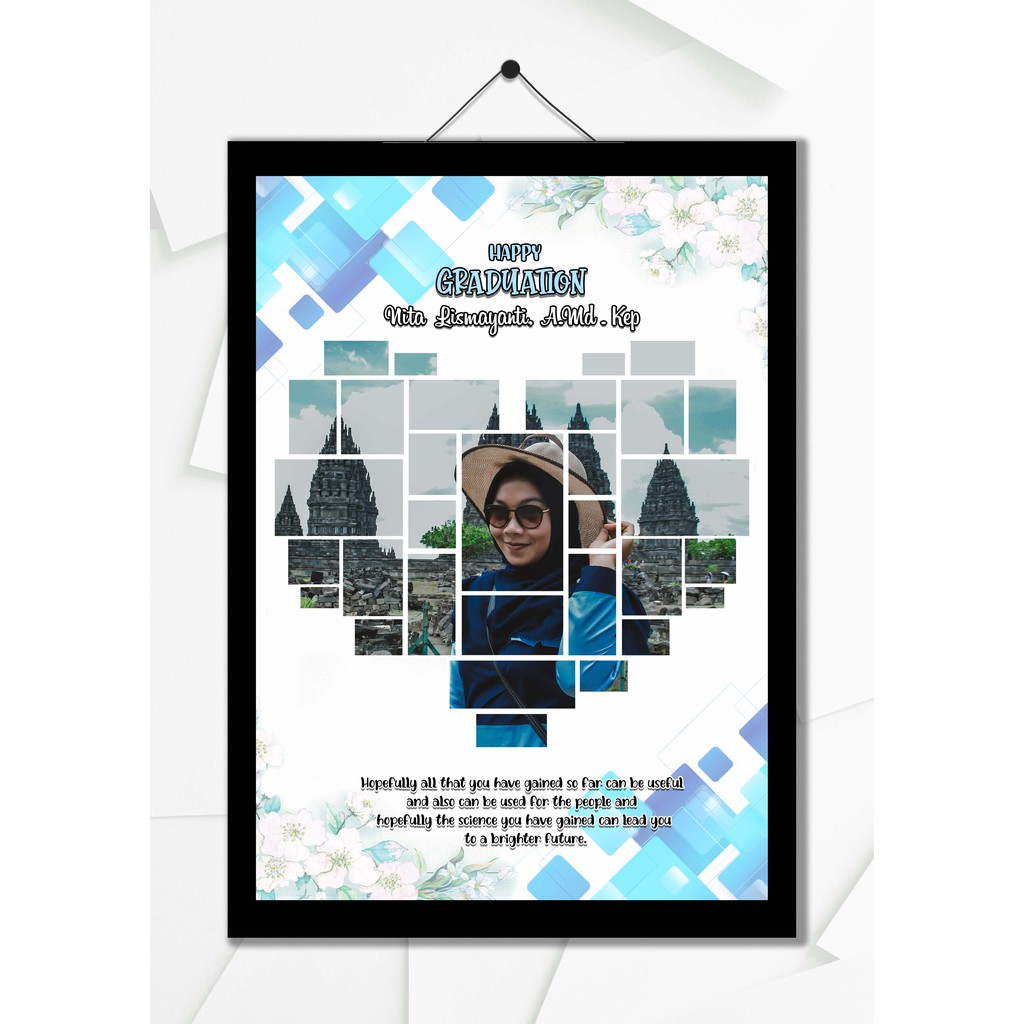 HADIAH ULANG TAAHUN, WISUDA DLL (FOTO KOLASE LOVE) + FRAME (TANPA KACA) UKURAN  10R(A4)