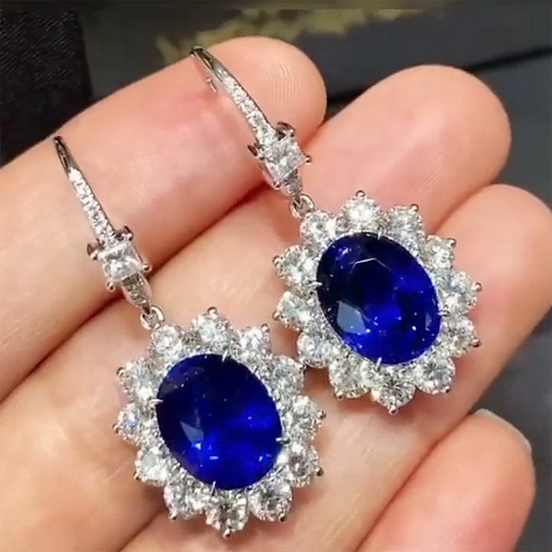 Anting Juntai Cubic Zirconia Warna Biru Tua Untuk Wanita