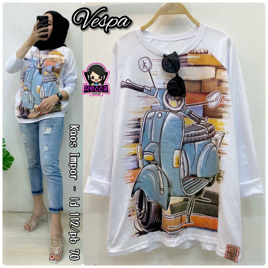 ATASAN BLOUSE WANITA JUMBO VESPA BIRU LD 120 PB 73 KAOS IMPORT PREMIUM HARIAN REMAJA IBU IBU CEWE TE