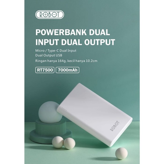POWERBANK PB ROBOT RT7500 7000MAH 2 USB OUTPUT alt RT7200 RT7300 - Putih