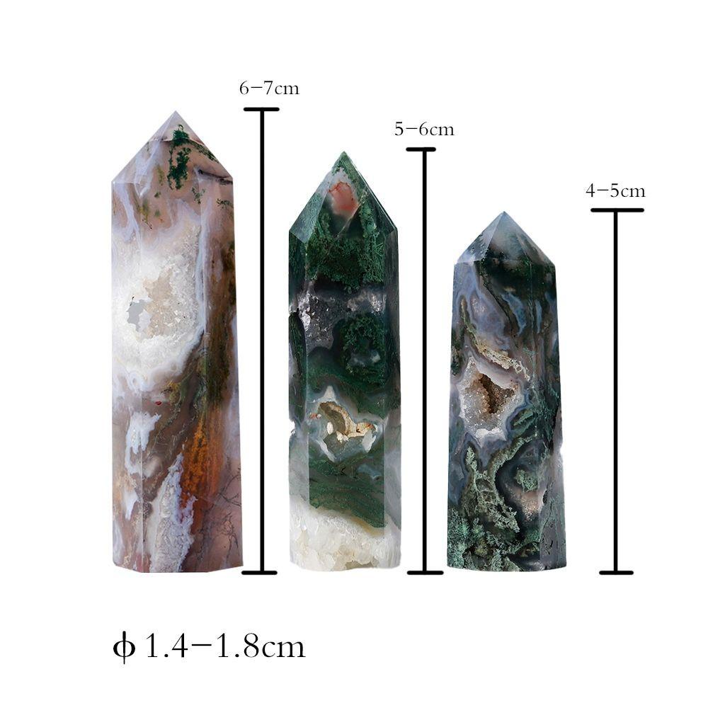 Batu Kristal Agustina Healing Obelisk Natural Green Moss Fluorite Terapi Meditasi Rohani Kerajinan Hiasan Meja Dekorasi Tongkat Penyembuhan