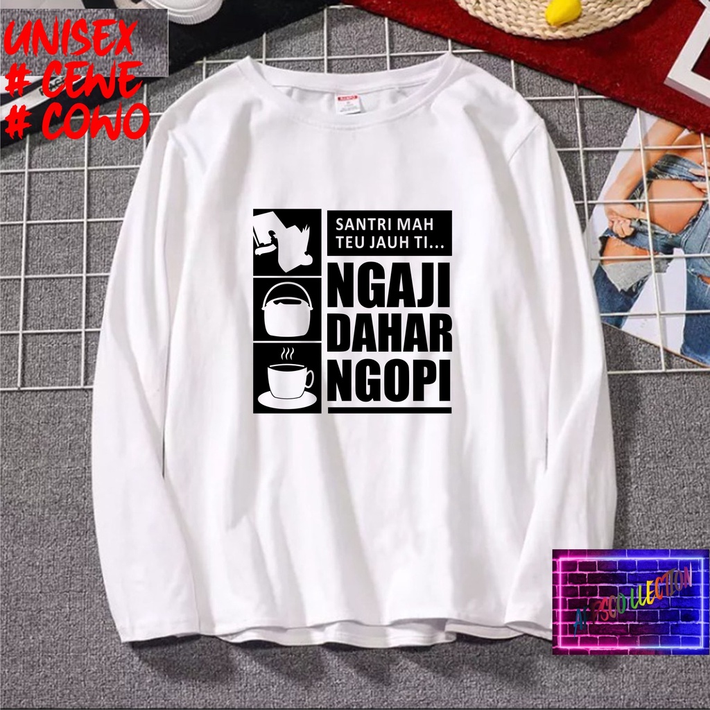 COD/ KAOS NGAJI DAHAR NGOPI SANTRI /KAOS TULISAN/KAOS SANTRI KEKINIAN/KAOS DAKWAH/KAOS ISLAM/SANTRIWATI/KAOS HITS 2022/KAOS BERGAMBAR KAOS EKSPRESI KAOS PRIA TSHIRT WANITA Santai Crew Neck V-Neck Slim-fitting Polos Setrip Hitam Putih Crew Neck