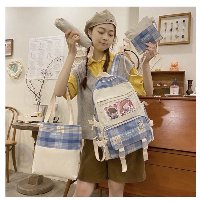 Tas Ransel Wanita import Tas Sekolah set 4 in 1 ORIGINAL backpack Perempuan Fashion Korea Kekinian