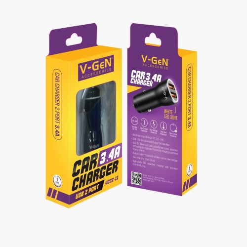 Car Charger VCC2-11A V-GeN 3.4A Dual USB LED 2 Port Charger Mobil VGEN