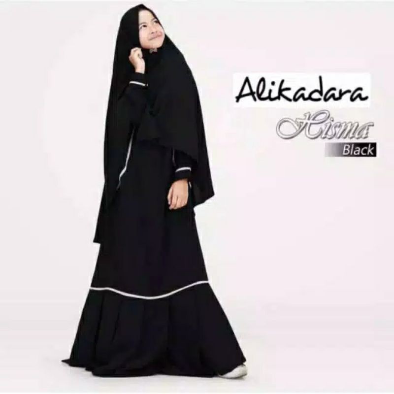 Busana muslim gamis anak perempuan syar i bahan dress mosscreep 11 12 13  tahun umur usia hitam