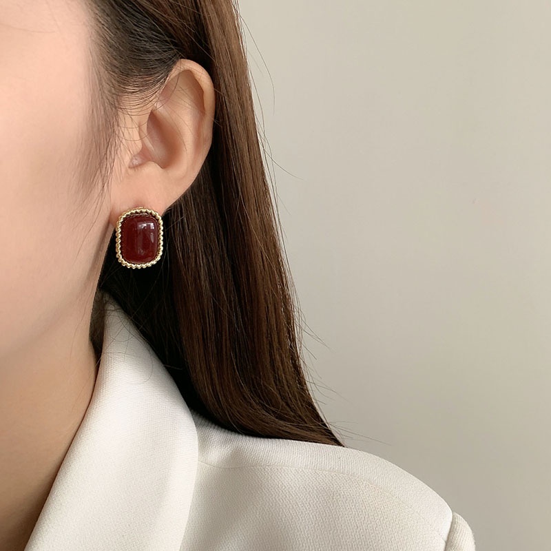 Anting Panjang Hias Batu Permata Coklat Gaya Retro Korea Untuk Wanita