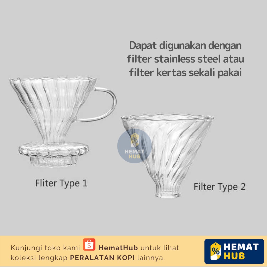 V60 Dripper Set Coffee Drip Filter Peralatan Alat Penyaring Kopi Manual Brew Pour Over Glass Kaca