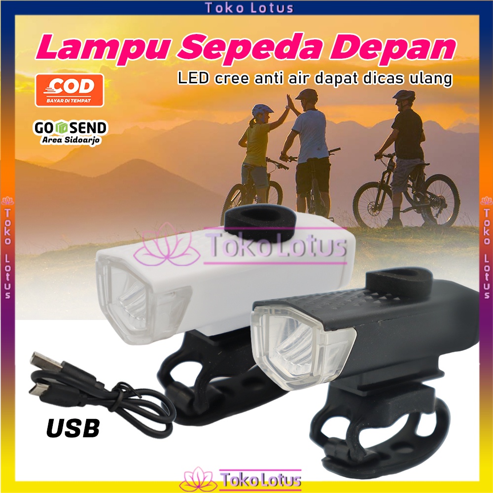 Lampu Depan Sepeda Gunung ABS Port USB Rechargeable Super Terang