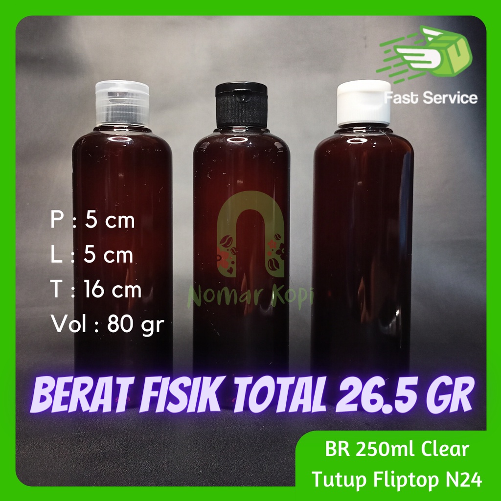 BOTOL 250ml BR AMBER FLIPTOP PET TEBAL PET TEBAL HANDSANITIZER PARFUME KOSMETIK