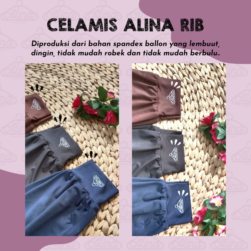 Celamis Wanita Rib Alina Muslimah - Celana Aladin Dalaman Gamis Jubah Perempuan Harian - Inner Pants All Size dan Jumbo