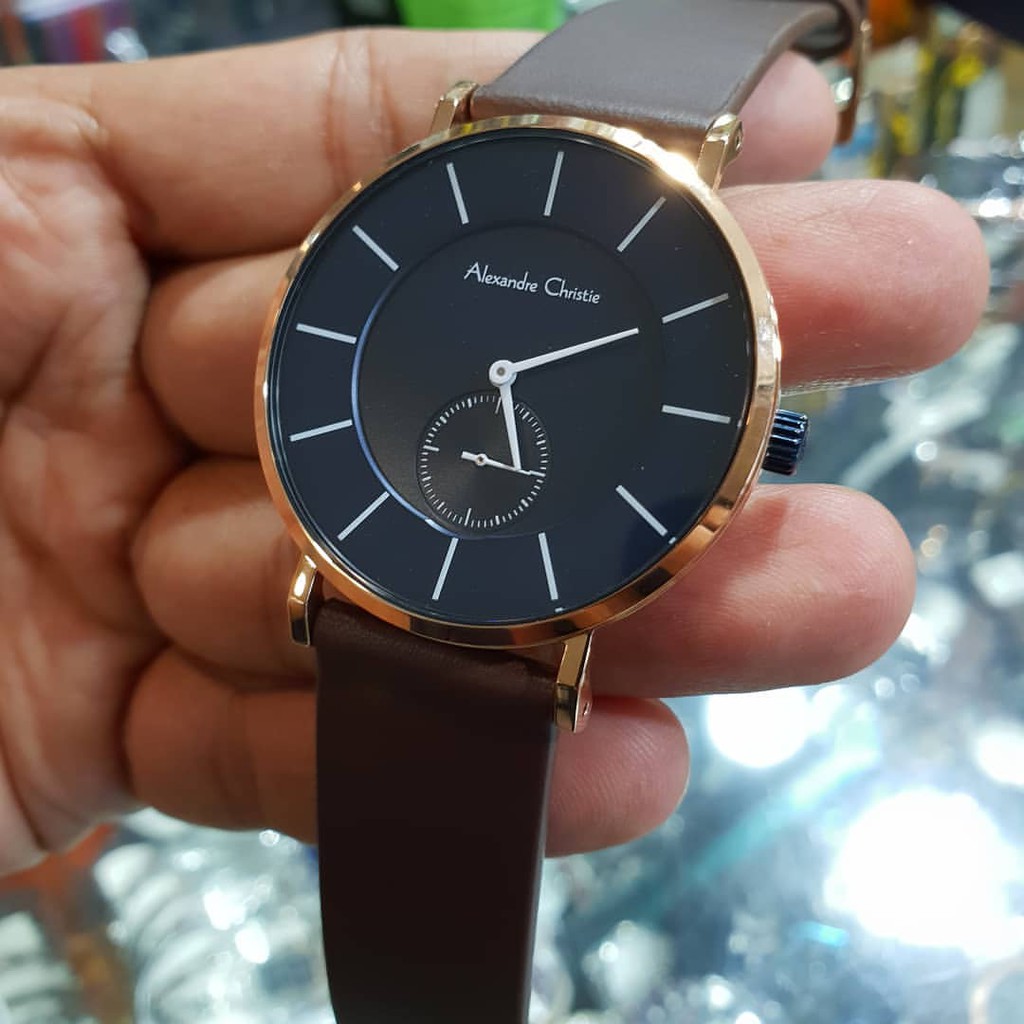 Alexandre christie original 100 % ac8484 coklat rosegold jamtangan pria