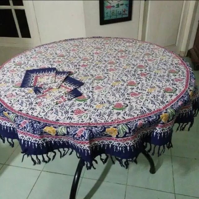 Taplak Meja Makan - Taplak Meja Makan Bulat Kursi 4 Batik Cap Coletan