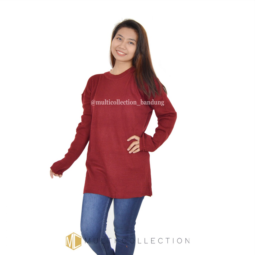 BOXY PREMIUM JUMBO MCRD / Baju Sweater / Rajut Jumbo / Sweater Over Size / Sweater Rajut Wanita-Maroon