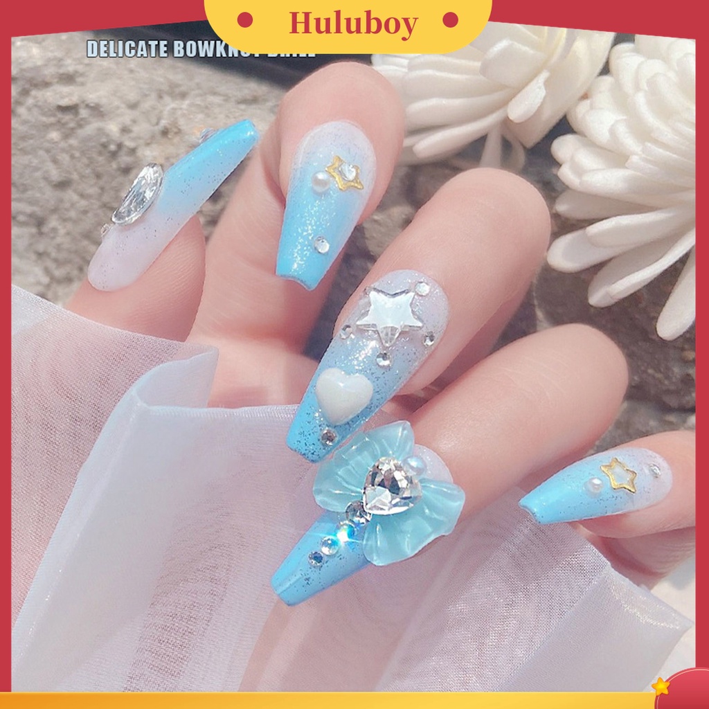 Huluboy Huluboy♡ 10pcs Charms Berlian Imitasi Bentuk Hati Pita Untuk Dekorasi Nail Art