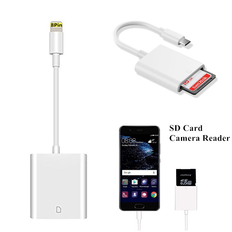 Card Reader OTG Tipe C Ke SD / TF USB C 8pin Untuk Handphone / Macbook