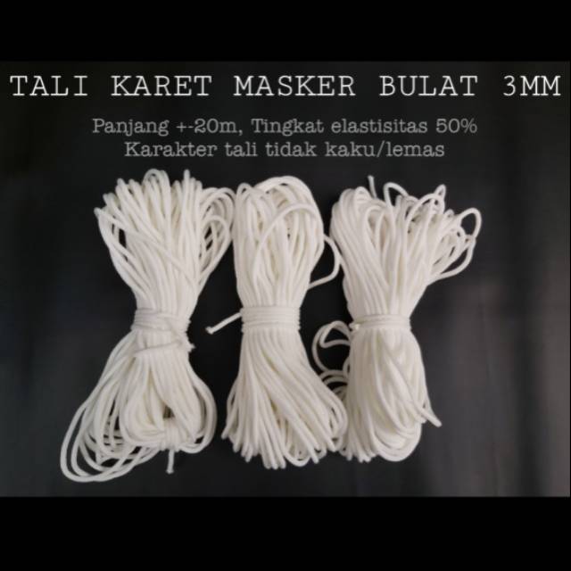 Tali Masker Karet Elastis Bulat 3mm Hijab Earloop Murah