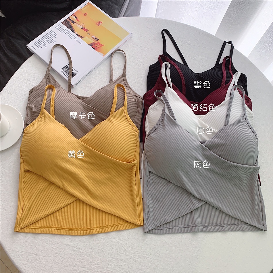 FYGALERYSURABAYA  BRA516 Tank Top Cross Twist Pakaian Crop Top Dalaman Wanita Korea V Neck Atasan Cewek