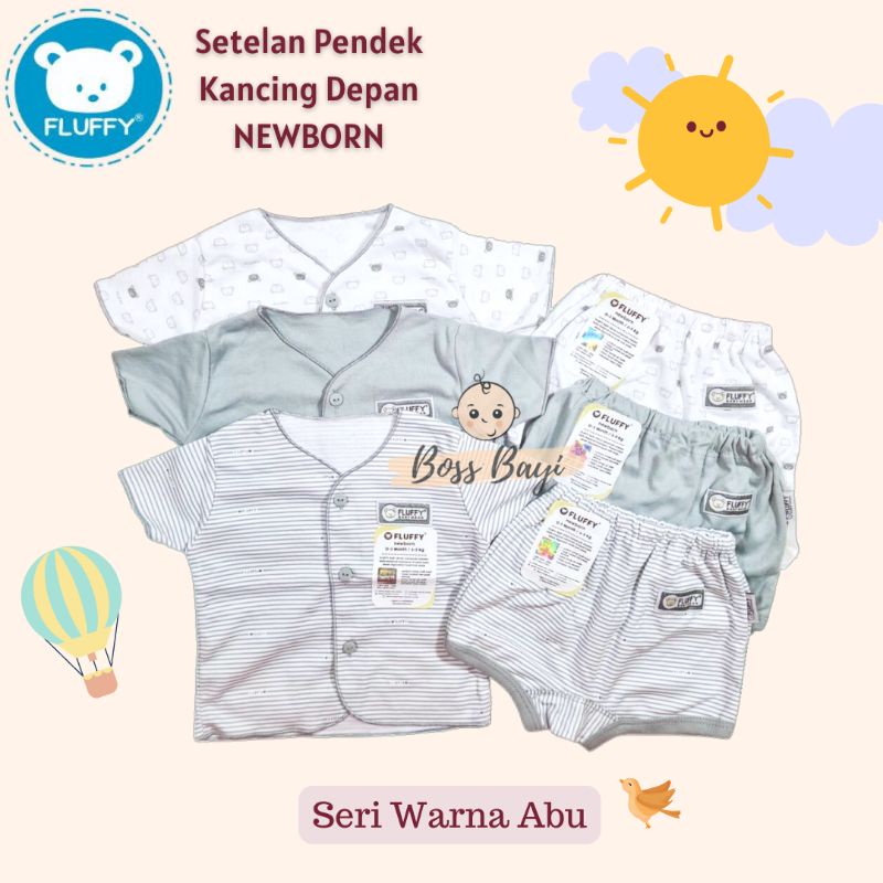 FLUFFY Baby Wear - Setelan Kancing Depan Lengan Pendek Celana Pendek NEWBORN