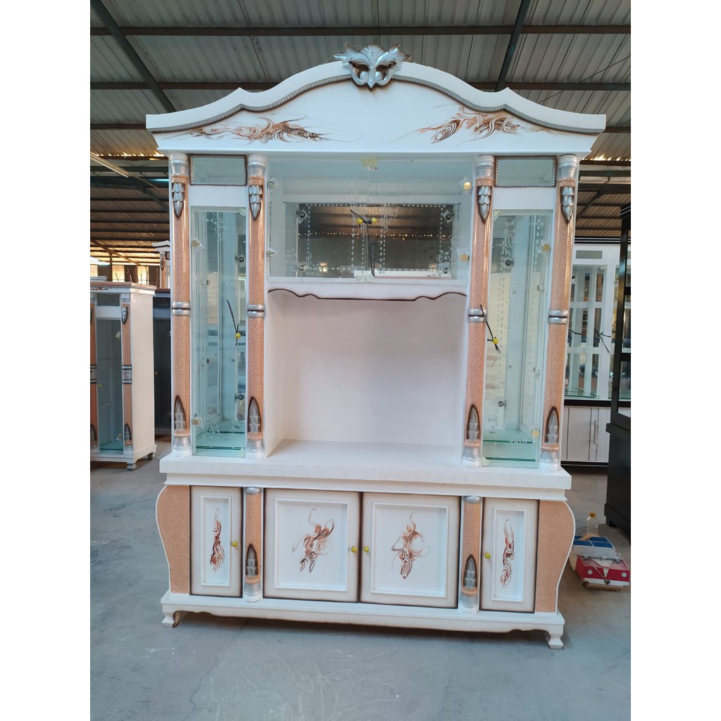 LEMARI KACA BUPET PAJANGAN 4 PINTU CRYSTAL KAYU WOSS RESIN LEMARI TV MEJA TV