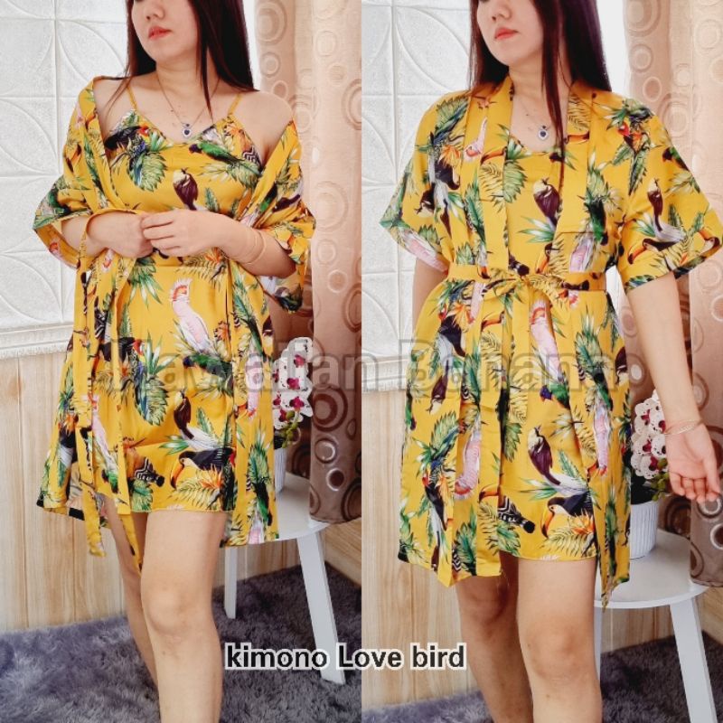 Baju Tidur Kimono Dress Satin Satu Tali Sexy 2 in 1 Sexy / Bahan satin import